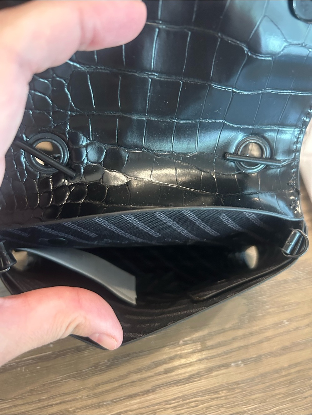 ALDO Black Croc Embossed Mini Crossbody Belt Bag Convertible Chain Strap NWT - Picture 3 of 3